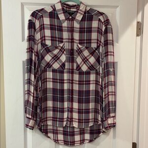 Express womens soft plaid button down tunic shirt hidden buttons